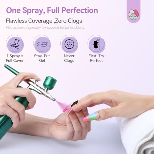 SAVILAND All-in-1 Airbrush Gel Nail Polish Kit: Dilution-Free Airbrush Paint for Nails Non-Acetone 12 Colors Airbrush Gel Polish with Airbrush Cleaner Stencils French Ombre Blush Nail Art Beauty