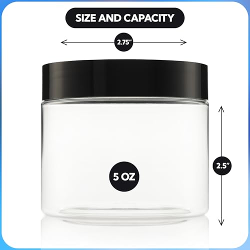 Small Plastic Containers With Leads - 5 OZ Small Jars with Lids - 24 Pack - Great as Travel Containers for Creams, Cosmetic - Leak Free