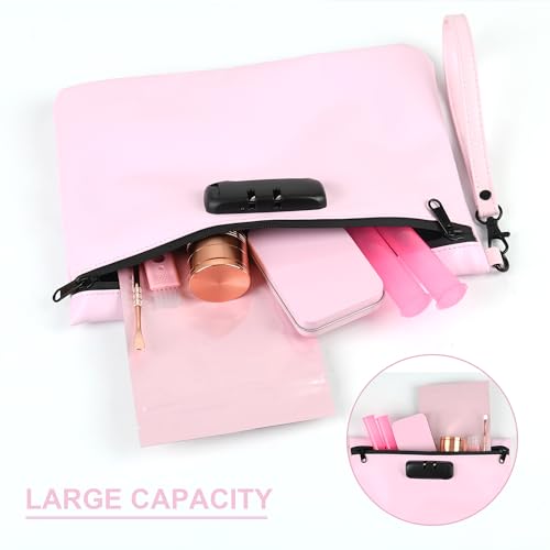 PU Travel Smell Proof Pouch - Waterproof with Combination Lock, 8 Accessories and Gift Box£¬Pink