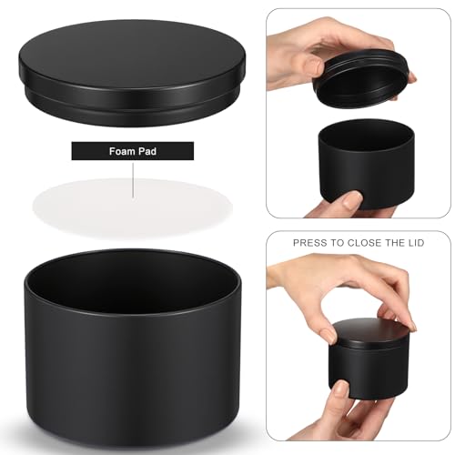 Therwen 48 Pack 8oz Candle Tins with Lids Black Aluminum Containers for Candle Making Supplies Empty Bulk Aluminum Tin Refillable Cosmetic DIY Gift Storage(Elegant)