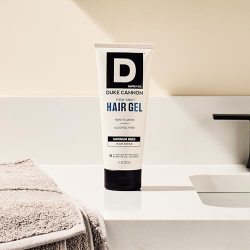 Duke Cannon Firm Grip Hair Gel, 7 oz ? Maximum Hold, High Shine, Alcohol-Free, Water-Based Formula with Coconut Oil & Oat Extract, Ideal for Short to Medium Styles