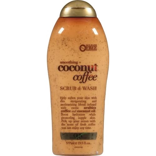 OGX Smoothing + Coconut Coffee Exfoliating Body Scrub with Arabica Coffee & Coconut Oil, Moisturizing Body Wash for Dry Skin, Paraben-Free with Sulfate-Free Surfactants, 19.5 Fl Oz (Pack of 2)