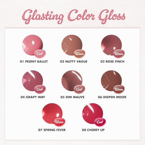 rom&nd GLASTING COLOR GLOSS 07 Spring Fever - K-Beauty Plumping Lip Gloss for Angel Ring High-Shine, Non-Sticky, Hydrated Lips | Long-Lasting, Soft Girl Aesthetic & Versatile Korean Makeup