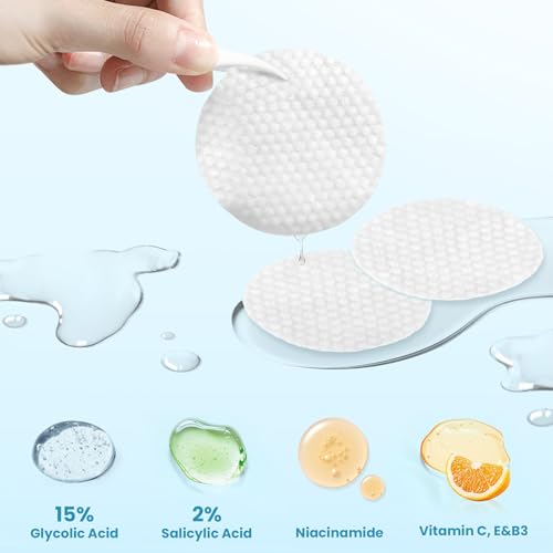 Glycolic Acid Resurfacing Pads, 15% Ultra Pure Glycolic Acid & 2% Salicylic Acid Exfoliating Peel for Face, Keeps Skin Smooth and Prevents Wrinkles and Lines, Radiant Skin Renewal - 60 Pads