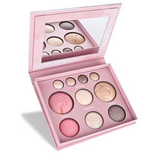 All in One Baked Makeup Palette wiht Bronzer, Highlighter, Blush and Eyeshadow, Highly Pigmented, Long Lasting Travel Compact, Baking Makeup Palette Gift for Women