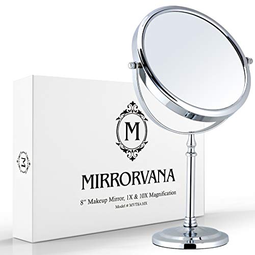 MIRRORVANA Large Double Sided 10X and 1X Magnifying Makeup Mirror with Stand in Gift Box, 15¡± Tall and 8¡± Wide