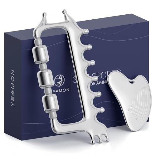 Yeamon Gua Sha Facial Tools & Massager Set, Stainless Steel Skin Care Tools for Face and Body, 3-in-1 Head Massage Combs & Roller fo Face Neck Body and Eye, Self Care Gift for Woman & Man