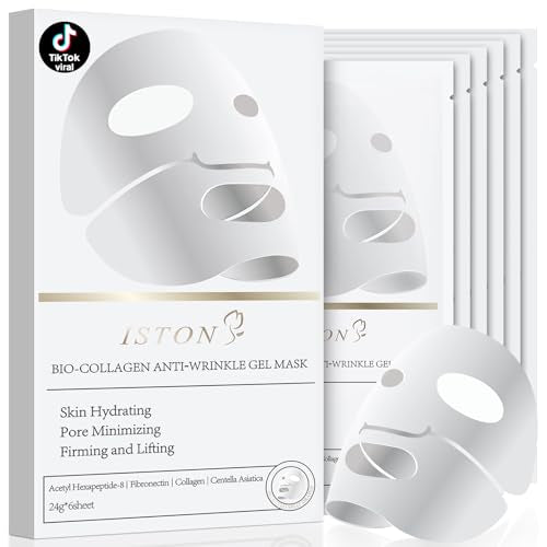 ISTON 6 Pack Bio-Collagen Real Deep Anti Wrinkle Lifting Mask,Overnight Hydrating Face Mask for All Skin Types -Pore Minimizing,Elasticity Enhancing,Firming,Moisturizing