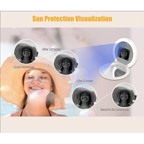 Zyyini Mirror, 3.5 Inch Travel Compact Mirror with Camera for Sunscreen Test, 2X Magnification Portable Lighted Mirror for Handbag, Gifts for Mom Girlfrined