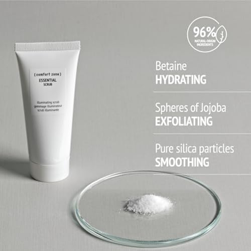 [ comfort zone ] Essential Scrub, Illuminating Refining Exfoliator, Removes Impurities, Minimizes Pores, Smooths Skin, Clean Beauty, Vegan, Made in Italy, Silica Particles, Jojoba Spheres, 2.02 Fl Oz