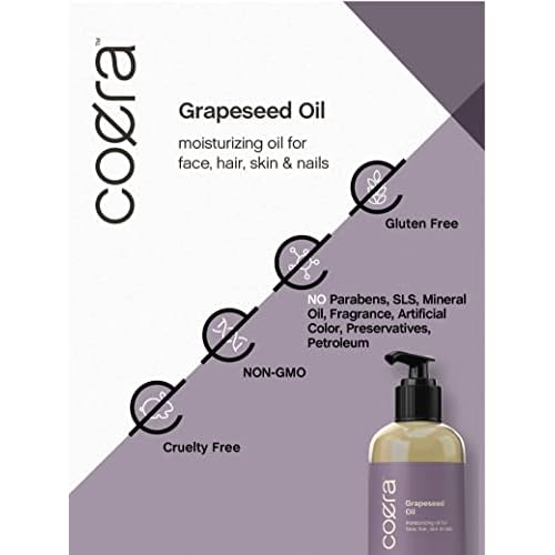 Coera Grapeseed Oil Cold Pressed | 8 fl oz | Moisturizer for Face, Hair, Skin, and Nails | Free of Parabens, SLS, & Fragrances