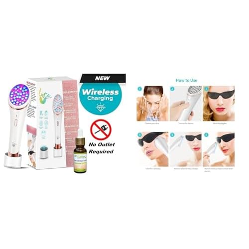 Lyte Wireless DUO Red & Blue LED Light Therapy for Face includes Hyaluronic Serum Automatic Red and Blue LED Light Therapy Anti-Aging Wrinkle Reduction Device, White