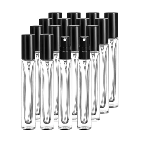 Travel Perfume Bottle Refillable, 16pcs 10ML Mini Glass Perfume Containers with Funnel and Label, Empty Portable Leak-proof Fragrance Bottles Spray Atomizer Pump Bottle Kit for Toiletries