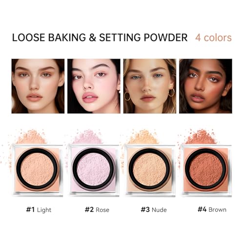 Corlo Setting Powder, Loose Baking Powder, Natural Matte Finish Oil Control (Rose, 0.71Oz)