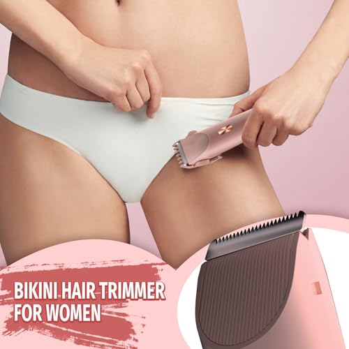 Bikini Trimmer for Women, 2 in 1 Electric Razor & Bikini Shaver for Womens IPX7 Waterproof Body Hair Trimmer and Facial Hair Remover,Pink