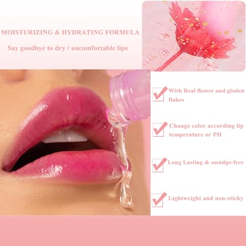 3 Pcs Color Changing Lip oil from Clear to Pink, Magic Temperature Color Change Lipstick and Tinted, Moisturizing Non-Sticky Glossy Shine Lip Gloss