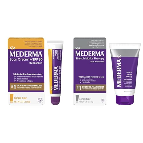 Mederma Scar & Stretch Mark Treatment Bundle - Scar Cream Plus SPF 30 (0.7 oz) and Stretch Marks Therapy Cream (5.29 oz)