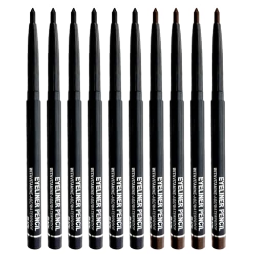 10PCS Black Automatic Waterproof Inner Eyeliner, Eyeshadow & Eyebrow Pencil ? Multi-Use Cream Pen for Liner, Shadow & Brows,Matte Quick Dry Eye Pencils, Smudge Proof, Delineador de ojos