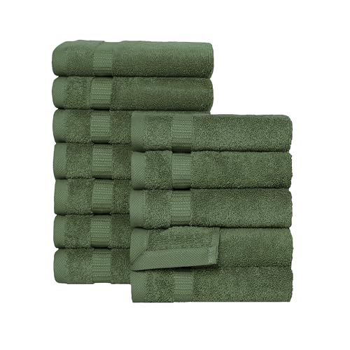 SALBAKOS 100% Turkish Cotton Washcloth Set of 12 13x13 inch | Heirloom Quality | Hotel & Spa Collection | Ultra Soft, Super Absorbent, Washcloth Towels | Made in Turkey (Green, 12 Washcloths)