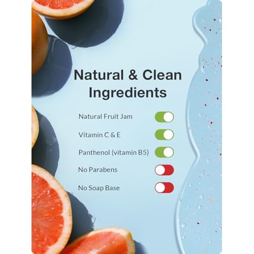Kustie Grapefruit Jam Body Wash, Exfoliating Shower Gel with Strawberry Seeds, Grapefruit Extract & Squalane ? Refreshing, Brightening & Nourishing Cleanser for Dry & Sensitive Skin, 19.6 fl oz
