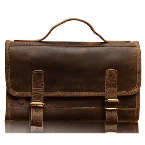 KomalC Premium Buffalo Leather Hanging Toiletry Bag Travel Dopp Kit