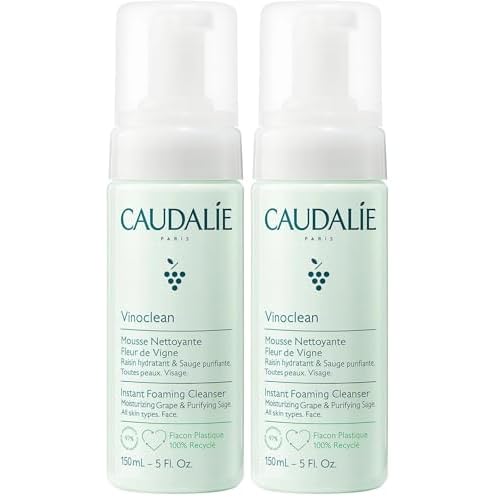 Caudalie Vinoclean Gentle Instant Foaming Facial Cleanser for All Skin Types - 150 mL (Pack of 2)