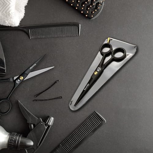 5" Professional Mustache & Beard Scissors With 1 Beard, 1 Mustache Comb & Travel Pouch, Stainless Steel Black Mustache & Beard Trimming Scissors for Men Facial Hair and Grooming.