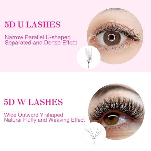 TDANCE U Lash Extensions 2D 3D 4D 5D UU Lash Fans Eyelash Extension U Shaped Natural Volume Lashes Extension Soft Matte Black Lashes(UU-5D-0.07-D,8-15mm)