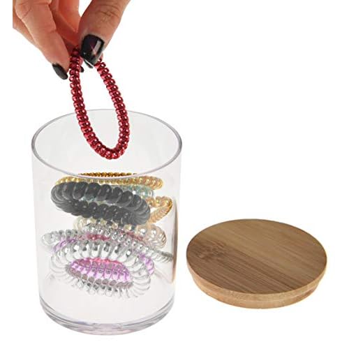 ARAD 3 Pcs Cotton Ball, Swab, Q-tip Storage, Clear Acrylic Jar Container with Bamboo Lid, Easy Organization on Bathroom Counters, Under Sink Placement or Vanity Tables-3.25" D x 4.5" H