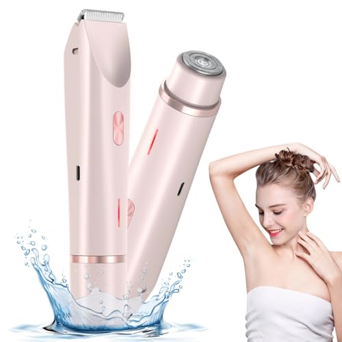 Bikini Trimmer for Women, 2 in 1 Dual-Head Electric Body Hair Trimmer Shaver for Women's Grooming, Waterproof Wet & Dry Pubic Hair Trimmer for Women Legs Bikini Underarms Hair Painless Remove