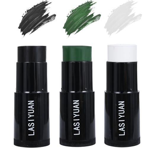 Face Body Paint Stick (BLACK+WHITE+GEEEN)£¬Water Resistant Sports Body Makeup Athletes Softball£¬ Professional Halloween Face Makeup Kit £¬for Halloween costume£¬ Zombie Clown Vampire