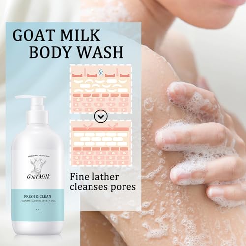 Goat Milk Body Wash,Gentle Silk Soft Foaming Milk Bath,Moisturizing Body Cleanser for All Skin