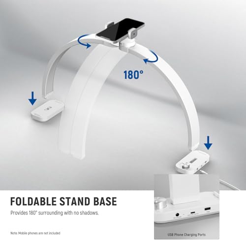 NEEWER Basic HM01-D 29" Arc Lamp, 40W Foldable LED Half Moon Table Nail Tech Light for Desk 3000K-6500K 3400lux/0.5m CRI95 USB Charging Phone Holder for Manicure Makeup Beauty Tattoo Overhead Shooting