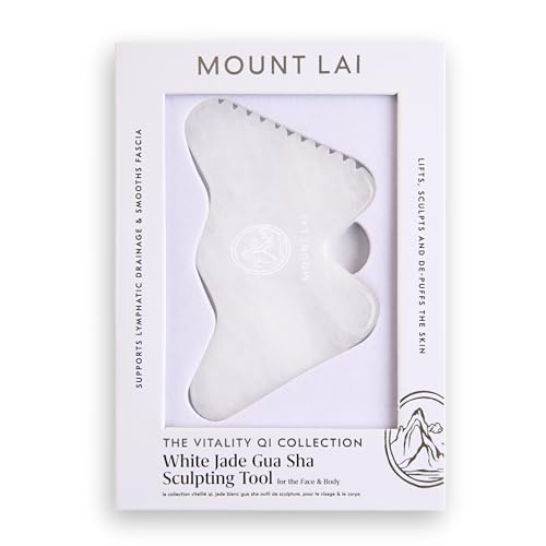 Mount Lai Vitality Qi White Jade Gua Sha Facial Tool ? The Imperial Stone of Purity ? Patented 5-Sided Professional Sculpting Tool for Lymphatic Drainage, Precision Contouring & Imperial Radiance