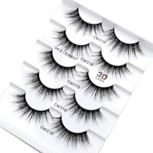 Miz Barn Lashes 3D Cashmere Long Extension Eyelashes Natural Look Soft Reusable False Eyelashes Multipack Wispy Fake Eyelashes 5 Pairs Natural Strip Lashes (CW310)