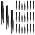24 Pieces Eyebrow Tweezers for Women, Stainless Steel Slanted Tip Tweezers Precision Tweezers Set for Facial Hair Ingrown Hair Splinter Removal and Lash Extension (Black)