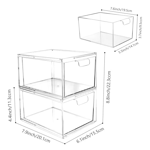 Yes!Fresh Drawer Organizer Stackable Cosmetic Desk Organizer with Removable Interior Partitions for Vanity Organization and Storage,Clear Bathroom Organizer (4)