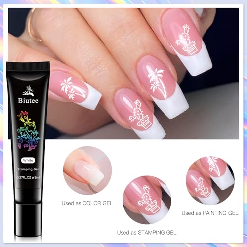 Biutee Nail Stamping Kit 12Pcs Nail Art Stamp Plates 8 Colors Stamping Polish Gel Silicone Stamper Scraper with Storage Bag, Nail Stamping Plate Lace Star Rose Plaid TemplateHoliday Design Gift