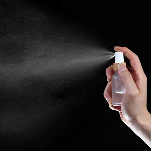 6 Pack,50ml/1.7 oz Frosted Glass Fine Mist Atomiser,Empty Thick Glass Perfume Atomizer Spray Pump Bottle with Bamboo Cap Travel Refillable Vial for Liquid Fragrance Cosmetic Container