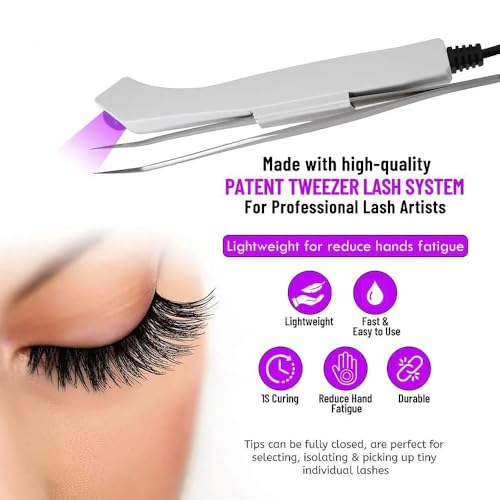 Uv Lash Lamp with Foot Pedal Portable Eyelash Extension Lamp Uv Eyelash Extension Curing Light for Nails Art US Plug Comes with Tweezers Stickers and Goggles(White)