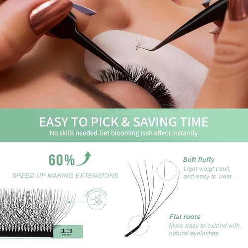 W Eyelash Extensions 8D Russian Volume Premade Fan Natural Soft Matte Black Lash Professional Salon Supplies(8D,0.07,D,9-13mm)