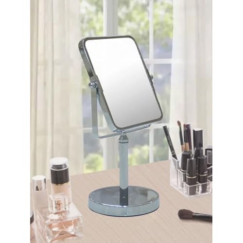 Free Standing Double Sided Tabletop Makeup Metal Vanity Mirror 1X and 3X Magnification, Square, Swivel Mirror for Desk, Bedroom, Bathroom Chrome Finish