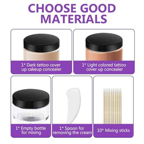 Tattoo Cover Up Makeup, Waterproof & Sweatproof Tattoo Concealer, Long-Lasting for Tattoos, Scars, Spots, Vitiligo, 2 Colors
