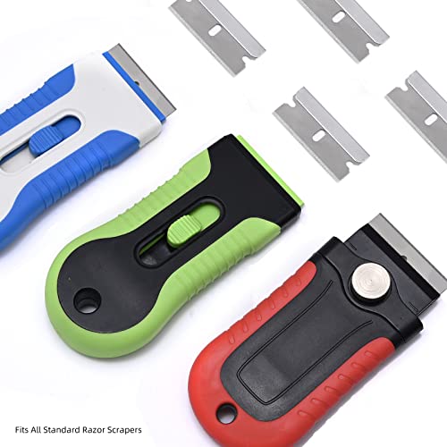 FOSHIO 100PCS Stainless Steel Single Edge Razor Blades, Individually Wrapped Blades for Razor Blade Scraper, Removing Labels, Stickers, Decals, Gasket, Cleaning Glass Stove Top, Window