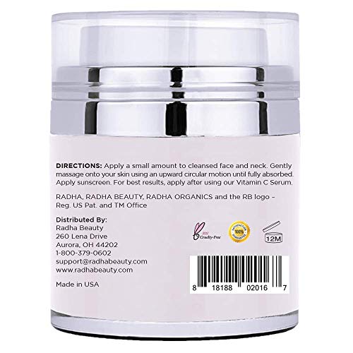 Radha Beauty Moisturizing Miracle Retinol Cream for Face - with 2.5% Retinol, Hyaluronic Acid, Vitamin E and Green Tea. Luxury Night and Day Cream 1.7 fl oz.