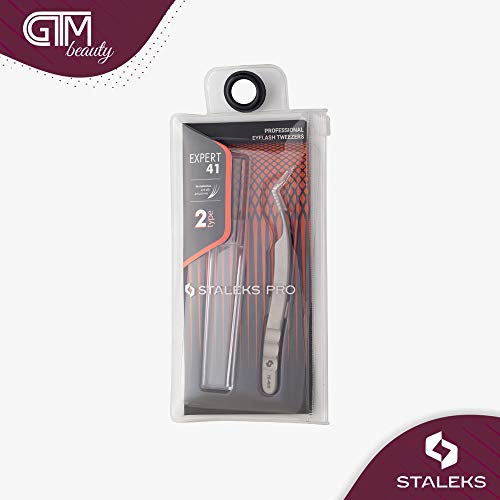 STALEKS PRO Expert 41 Type 2 Professional Eyelash Tweezers (L-Shaped 40¡Æ) ? Stainless Steel for 2D-8D Volume Lash Extensions & Enhanced Visibility