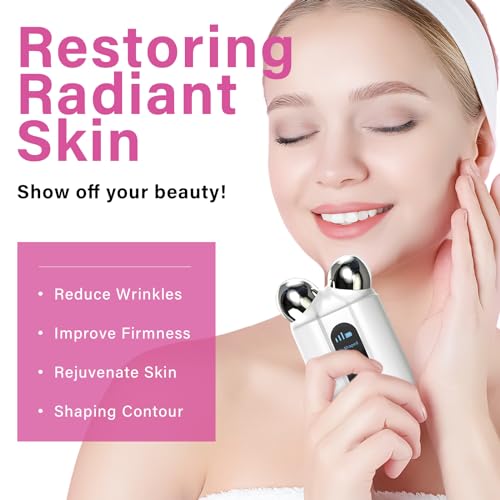Microcurrent Facial Device, Professional Anti-Aging Skin Tightening Machine with Red Light, Microcurrent Facial Roller for Instant Face Sculpting & Toning, Jawline Defining & Eye De-Puffing