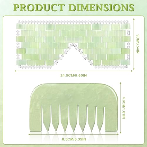 Jade Eye Mask and Jade Comb Set Includes Weighted Eye Mask to Eliminate Wrinkles Puffiness Headache and Migraine Relief Handheld Natural Jade Massage Comb for Head Caring Therapy