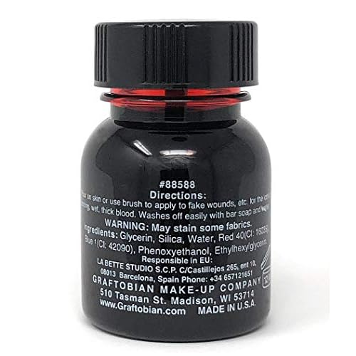 Graftobian Blood Gel 1oz Bottle - Special FX Fake Blood for Halloween - Drips & Never Dries