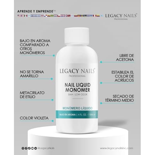 Legacy Nails Professional NAIL LIQUID MONOMER - MMA-Free, Acetone-Free, Low Odor Formula, Compatible with All Acrylic, Perfect for Nail Extensions, Sculpting & Overlays - 946ml / 32 FL.oz.
